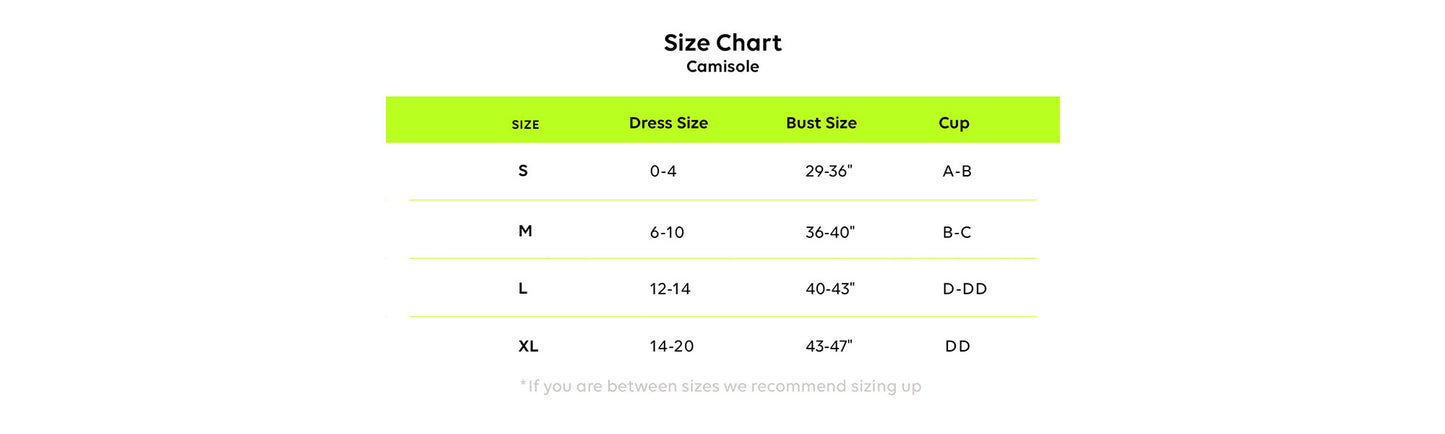 camisole size chart